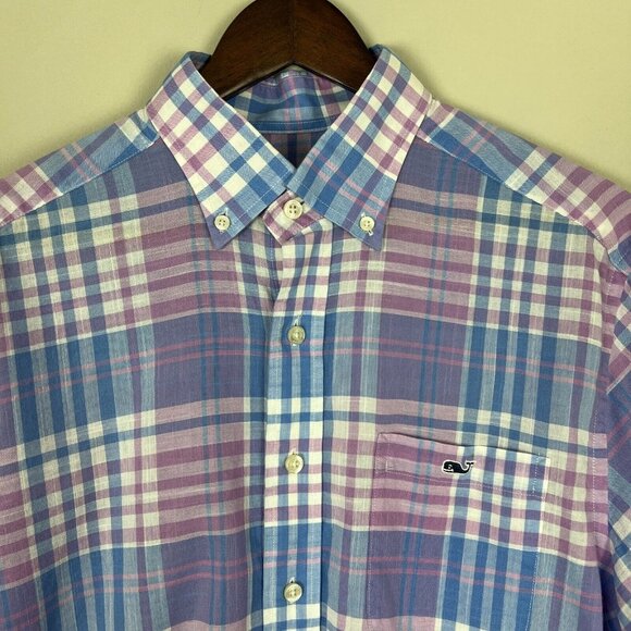 Vineyard Vines Tucker Shirt Mens Medium Blue Purple Plaid Check Button Down M - Picture 2 of 10